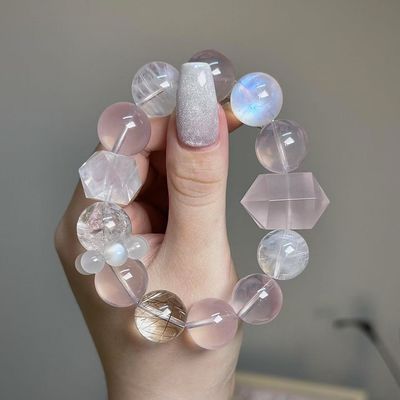 Jinghua Renew Energy Protection Good Luck Feng Shui Natural Star Style Natural Multi-Treasure Crystal Bracelet Amethyst Moonstone Green Ghost Aquamarine Hand Jewelry Female Original