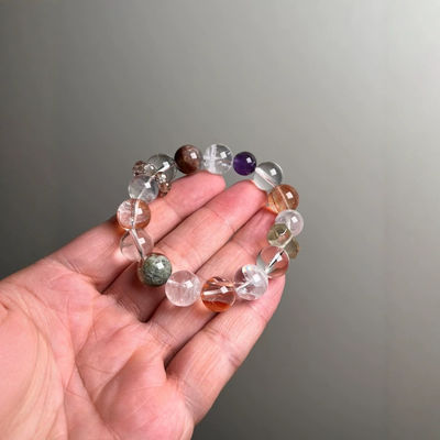 Vintage Large-Grain Natural White Crystal Lapis Lazuli Contrasting Color Bracelet Handmade Pink Crystal Hair Crystal Aquamarine Amethyst Rabbit Hair White Ghost Noble And Lucky