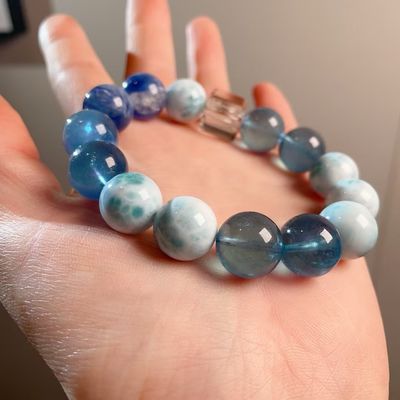 Vintage Large-Grain Natural White Crystal Lapis Lazuli Contrasting Color Bracelet Handmade Pink Crystal Hair Crystal Aquamarine Amethyst Rabbit Hair White Ghost Noble And Lucky