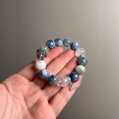 Vintage Large-Grain Natural White Crystal Lapis Lazuli Contrasting Color Bracelet Handmade Pink Crystal Hair Crystal Aquamarine Amethyst Rabbit Hair White Ghost Noble And Lucky