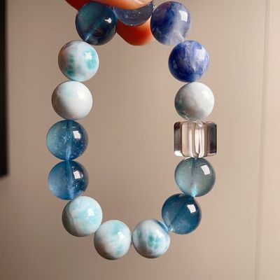 Vintage Large-Grain Natural White Crystal Lapis Lazuli Contrasting Color Bracelet Handmade Pink Crystal Hair Crystal Aquamarine Amethyst Rabbit Hair White Ghost Noble And Lucky