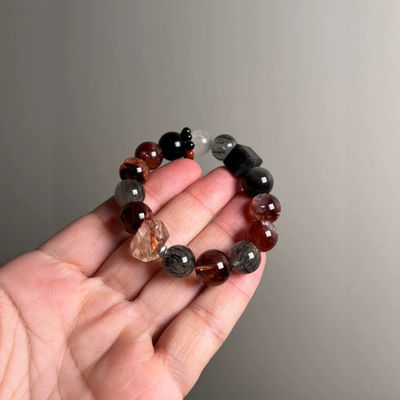 Vintage Large-Grain Natural White Crystal Lapis Lazuli Contrasting Color Bracelet Handmade Pink Crystal Hair Crystal Aquamarine Amethyst Rabbit Hair White Ghost Noble And Lucky