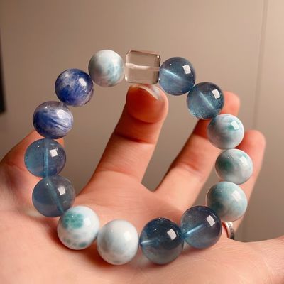 Vintage Large-Grain Natural White Crystal Lapis Lazuli Contrasting Color Bracelet Handmade Pink Crystal Hair Crystal Aquamarine Amethyst Rabbit Hair White Ghost Noble And Lucky