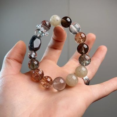 Vintage Large-Grain Natural White Crystal Lapis Lazuli Contrasting Color Bracelet Handmade Pink Crystal Hair Crystal Aquamarine Amethyst Rabbit Hair White Ghost Noble And Lucky