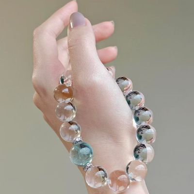 Natural Ghost Hair Crystal Silver Hair Crystal Double Tip Light Luxury High-End Female Bracelet White Crystal Aquamarine Crystal Bracelet Simple Men And Women Couple Model Wholesale Light Luxury