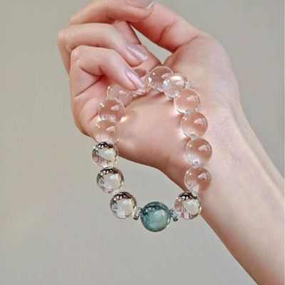 Natural Ghost Hair Crystal Silver Hair Crystal Double Tip Light Luxury High-End Female Bracelet White Crystal Aquamarine Crystal Bracelet Simple Men And Women Couple Model Wholesale Light Luxury