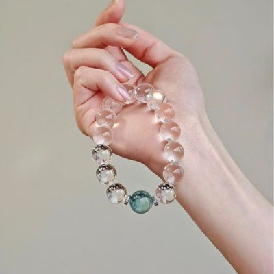 Natural Ghost Hair Crystal Silver Hair Crystal Double Tip Light Luxury High-End Female Bracelet White Crystal Aquamarine Crystal Bracelet Simple Men And Women Couple Model Wholesale Light Luxury
