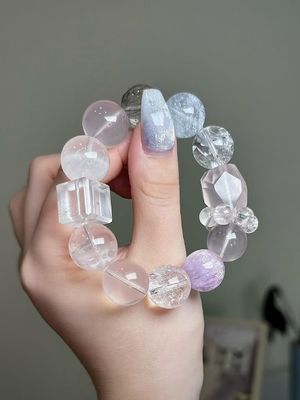 Natural Ghost Hair Crystal Silver Hair Crystal Double Tip Light Luxury High-End Female Bracelet White Crystal Aquamarine Crystal Bracelet Simple Men And Women Couple Model Wholesale Light Luxury