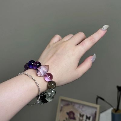 Natural Ghost Hair Crystal Silver Hair Crystal Double Tip Light Luxury High-End Female Bracelet White Crystal Aquamarine Crystal Bracelet Simple Men And Women Couple Model Wholesale Light Luxury