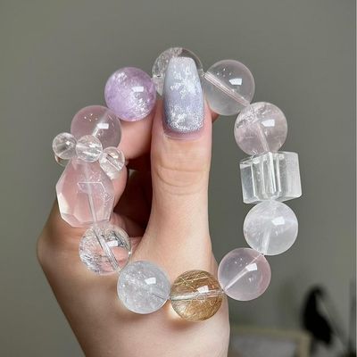 Natural Ghost Hair Crystal Silver Hair Crystal Double Tip Light Luxury High-End Female Bracelet White Crystal Aquamarine Crystal Bracelet Simple Men And Women Couple Model Wholesale Light Luxury