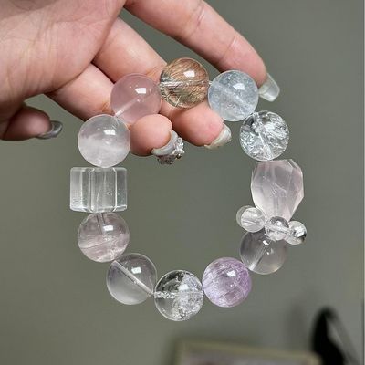 Natural Ghost Hair Crystal Silver Hair Crystal Double Tip Light Luxury High-End Female Bracelet White Crystal Aquamarine Crystal Bracelet Simple Men And Women Couple Model Wholesale Light Luxury