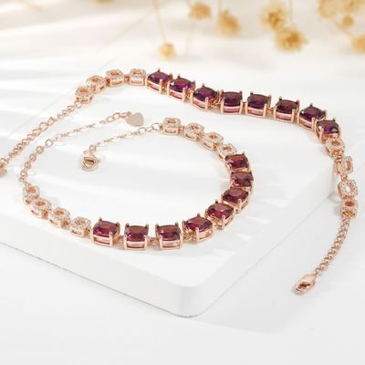 Temperament Commuting Pillow-Shaped Magnesium Aluminum Garnet Inlaid S925 Silver Bracelet For Women Light Luxury Versatile Jewelry Factory Cross-Border Wholesale