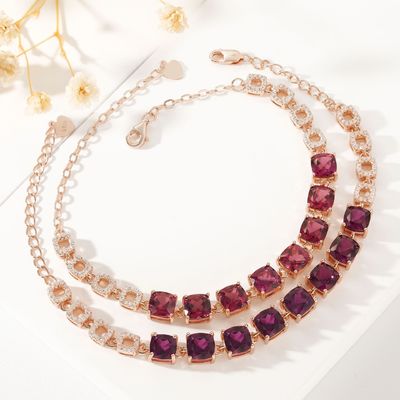 Temperament Commuting Pillow-Shaped Magnesium Aluminum Garnet Inlaid S925 Silver Bracelet For Women Light Luxury Versatile Jewelry Factory Cross-Border Wholesale