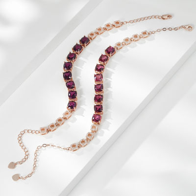 Temperament Commuting Pillow-Shaped Magnesium Aluminum Garnet Inlaid S925 Silver Bracelet For Women Light Luxury Versatile Jewelry Factory Cross-Border Wholesale