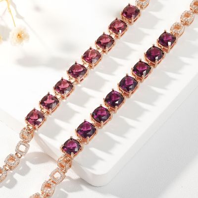 Temperament Commuting Pillow-Shaped Magnesium Aluminum Garnet Inlaid S925 Silver Bracelet For Women Light Luxury Versatile Jewelry Factory Cross-Border Wholesale