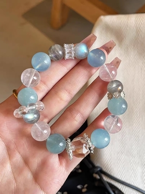Natural Aquamarine Crystal Bracelet Eagle Eye Stone White Crystal Moonstone Bracelet Female Topaz Full Body Cow Nose White Crystal