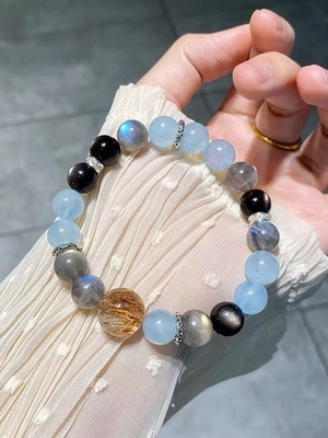 Natural Aquamarine Crystal Bracelet Eagle Eye Stone White Crystal Moonstone Bracelet Female Topaz Full Body Cow Nose White Crystal