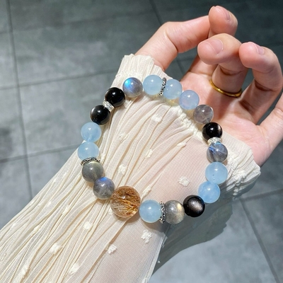 Natural Aquamarine Crystal Bracelet Eagle Eye Stone White Crystal Moonstone Bracelet Female Topaz Full Body Cow Nose White Crystal