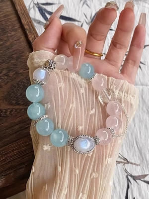 Natural Aquamarine Crystal Bracelet Eagle Eye Stone White Crystal Moonstone Bracelet Female Topaz Full Body Cow Nose White Crystal
