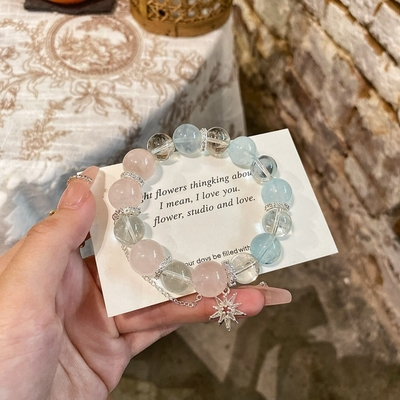 Natural Aquamarine Crystal Bracelet Eagle Eye Stone White Crystal Moonstone Bracelet Female Topaz Full Body Cow Nose White Crystal