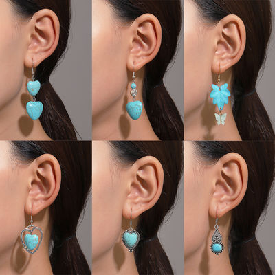 Fashion Irregular Geometric Spiral Line Turquoise Earrings For Women, Designer Earrings, European And American Cross-Border Foreign Trade Earrings Turquoise Earrings, European And American Retro