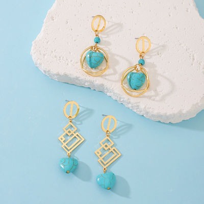 Fashion Irregular Geometric Spiral Line Turquoise Earrings For Women, Designer Earrings, European And American Cross-Border Foreign Trade Earrings Turquoise Earrings, European And American Retro