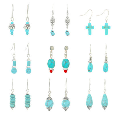 Fashion Irregular Geometric Spiral Line Turquoise Earrings For Women, Designer Earrings, European And American Cross-Border Foreign Trade Earrings Turquoise Earrings, European And American Retro