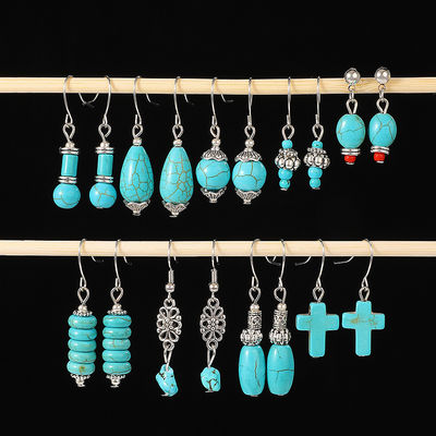 Fashion Irregular Geometric Spiral Line Turquoise Earrings For Women, Designer Earrings, European And American Cross-Border Foreign Trade Earrings Turquoise Earrings, European And American Retro