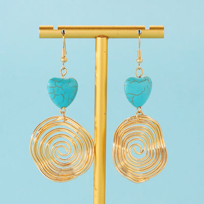Fashion Irregular Geometric Spiral Line Turquoise Earrings For Women, Designer Earrings, European And American Cross-Border Foreign Trade Earrings Turquoise Earrings, European And American Retro