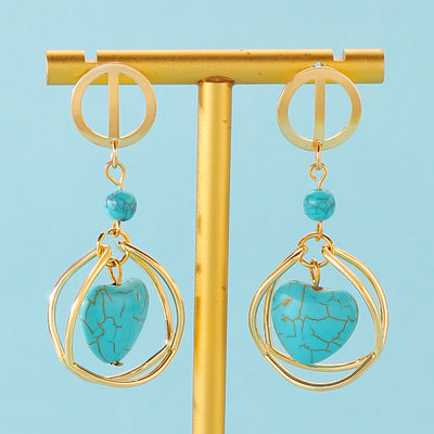 Fashion Irregular Geometric Spiral Line Turquoise Earrings For Women, Designer Earrings, European And American Cross-Border Foreign Trade Earrings Turquoise Earrings, European And American Retro