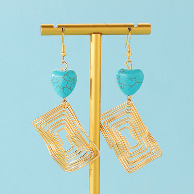 Fashion Irregular Geometric Spiral Line Turquoise Earrings For Women, Designer Earrings, European And American Cross-Border Foreign Trade Earrings Turquoise Earrings, European And American Retro