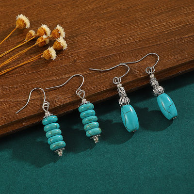 Fashion Irregular Geometric Spiral Line Turquoise Earrings For Women, Designer Earrings, European And American Cross-Border Foreign Trade Earrings Turquoise Earrings, European And American Retro