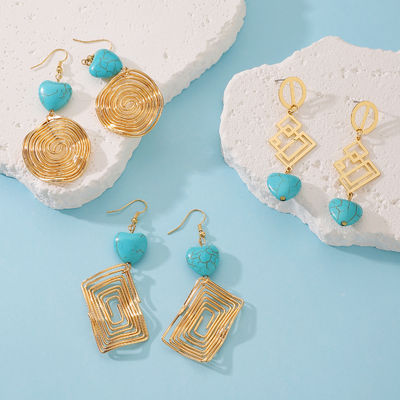 Fashion Irregular Geometric Spiral Line Turquoise Earrings For Women, Designer Earrings, European And American Cross-Border Foreign Trade Earrings Turquoise Earrings, European And American Retro