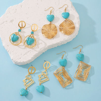 Fashion Irregular Geometric Spiral Line Turquoise Earrings For Women, Designer Earrings, European And American Cross-Border Foreign Trade Earrings Turquoise Earrings, European And American Retro