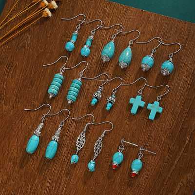 Fashion Irregular Geometric Spiral Line Turquoise Earrings For Women, Designer Earrings, European And American Cross-Border Foreign Trade Earrings Turquoise Earrings, European And American Retro