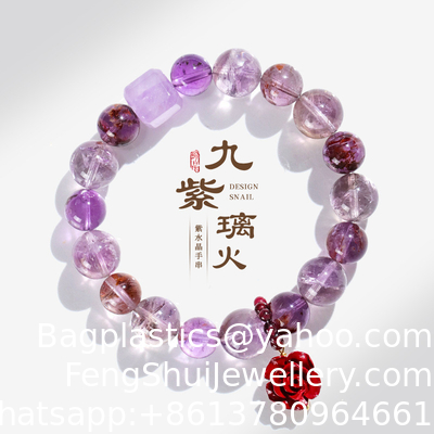 Buen precio Brazaletes de cristal curativo para mujeres Ametista rosa de cuarzo brazalete de 8 mm de piedra natural con cuentas brazalete alivio de la ansiedad el estrés brazaletes púrpura para mujeres en línea