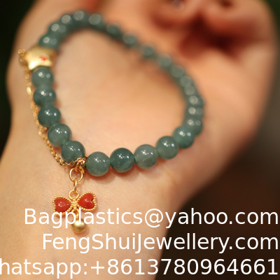 Buen precio Nuevo brazalete de jade natural hecho a mano luz natural verde blanco jade chino de cuentas redondas brazaletes mujeres Reiki Curación Cuidado de la salud Energía brazaletes de hebras en línea