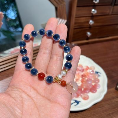 Good price Circles Paired With Black Agate Bracelet, High-End And Niche Design, Unique Agate Lava Hematite Beaded Bracelets Fashion Jewelry Birthday Gift online