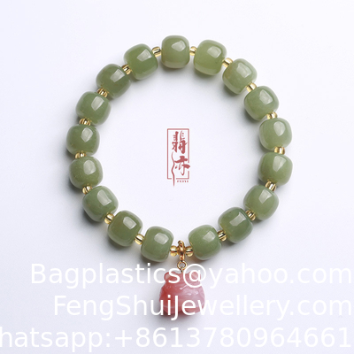 Buen precio Arte Hecho a mano de hombre de mujer de ágata con cuentas de pulsera de ágata de cristal de cuentas de escultura de cristal de cristal de color verde pulido pulseras de cristal para la decoración de la meditación en línea