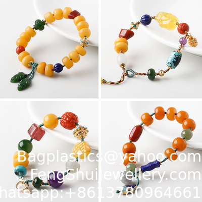 Ein guter Preis. Großhandel Natürliche Heilung Handgefertigte Kristall Honig Amber Rohstein Armband zum Geschenk Souvenir Feinschmuck Fabrik Echtes Klassiker 10mm Natürliche Kristall Perlen Schmuck Amber Bienenwachs Armband Online