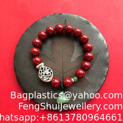 Buen precio Brazalete de cinnabar para mujeres   Feng Shui Perlas de jade rojo Brazalete hecho a mano con decoración de esmalte   Buena suerte y protección de la abundancia Joyería para el uso diario en línea