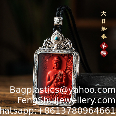 Ein guter Preis. Buddha Amulet Anhänger Halskette, Feng Shui tibetischer buddhistischer Schmuck, Ebony Cinnabar Glückschutz, Talisman Halskette Abwehr des Bösen, handgefertigte Holzschnitzerei Religion Geschenk Online