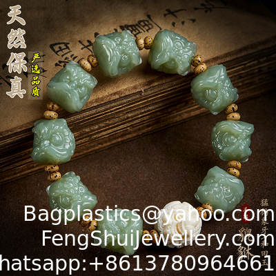 Buen precio Brazalete de perlas de piedra redonda natural Magnolia Hetian Jade Nefrit Brazalete de cristal hombre y mujer Brazalete de fábrica Ventas directas en línea
