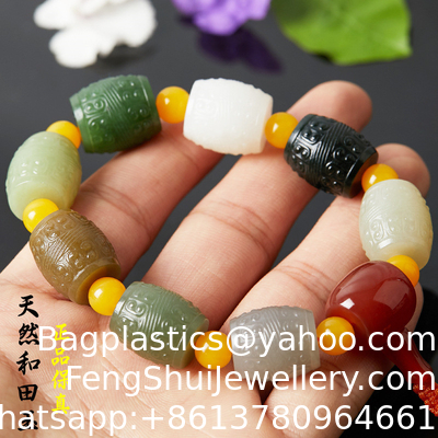 Ein guter Preis. Echtes Jade-Armband Natürliche Schrägfarbe Nephrit-Jade-Perlen-Armband Nephrit-Jade-Armband Natürlicher grüner Stein-Armband Schnitzerei für Frauen und Männer Online