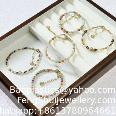 Ein guter Preis. Großhandel Shoushan Naturstein Perlenhalskette und Armband Frauen Goldplattiert Edelstahl Schmuck Sets Mischturm Perlen Mode Schmuck Armband Online