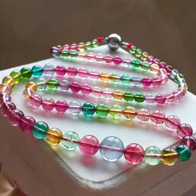 Ein guter Preis. Edelstein-Edelsteine und Kristallarmbänder Heilende Kristallperlen Armbänder Schmuck Stein Macaron Turmalin Armbänder Online