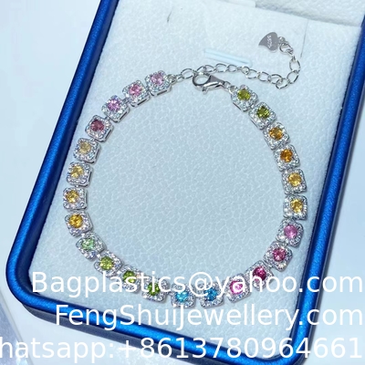 Ein guter Preis. Tourmalin Blau Fusion Tennisschmuck Tourmalin Blau Runder Doppelstein Tennisschmuck Hip Hop Armband Edelstein Armbänder Tourmalin Armbänder Süßigkeiten Tourmalin Armbänder für Frauen Online