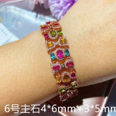 Bon prix Brésil Naturel Cristal Vieux Tourmaline Huileuse Bracelet Multi-Circle Cercle Unique Bonbons Joaillerie pour Femmes 925 Argent arc-en-ciel Chaîne Bracelet pour Femmes en ligne