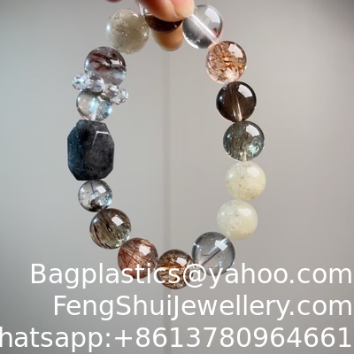 Ein guter Preis. Vintage-Großkorn-natürlicher weißer Kristall Lapis Lazuli Kontrastfarben Armband Handgefertigt rosa Kristall Haar Kristall Aquamarin Amethyst Kaninchenhaar Weißer Geist Edel und Glücklich Online
