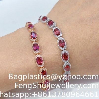Good price Feng Shui Purification JINGHUA Energy Protection Fortune New S925 Silver Plated Platinum Rose Gold Inlaid Magnesium Aluminum Garnet Bracelet 4*6mm Total Length 19cm online